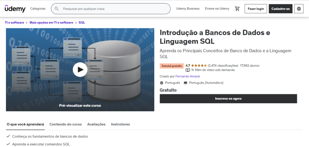 aprender sql no udemy