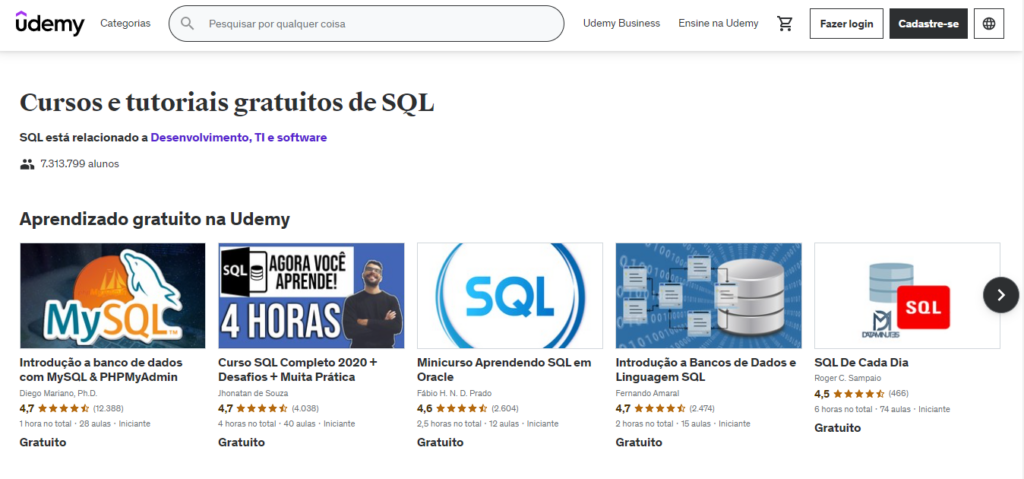 Cursos de aprendizagem gratuita na Udemy