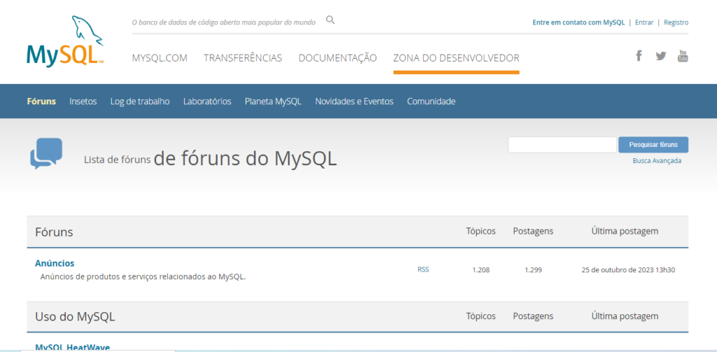 Fóruns de dúvidas do MySQL 