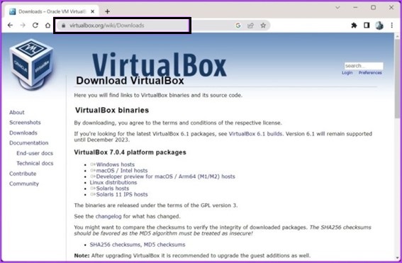site oficial do virtualbox