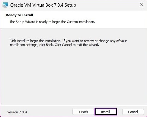 finalizando a instalação do virtualbox