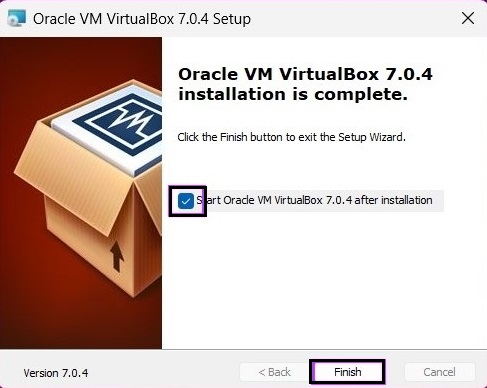 finalizando a instalação do virtualbox
