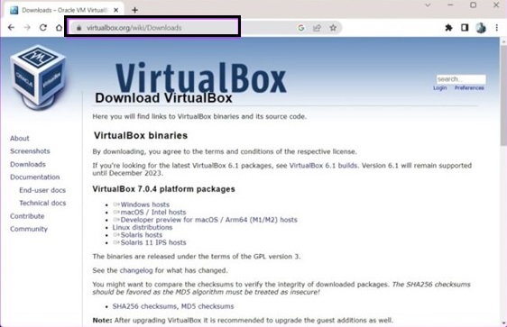 download do pacote de extensão do virtualbox