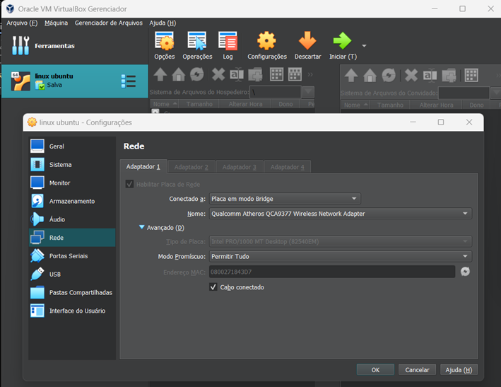 Como montar um servidor VPS: Configuração da interface de rede no virtualbox