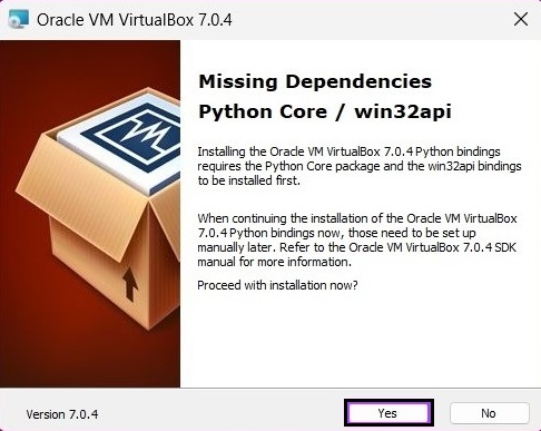 dependências do virtualbox