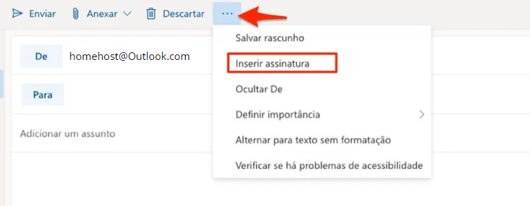 inserindo assinatura de email manual