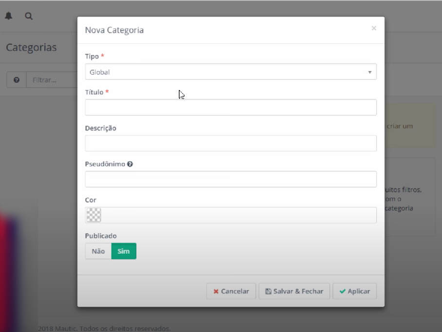 Configurando Mautic, etapa 5: criando categorias