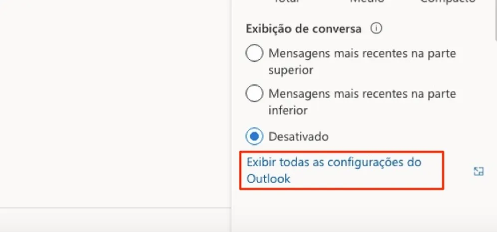 Passo 3: Clique em "Exibir todas as configurações do Outlook".