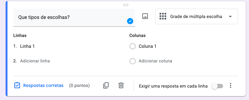 multipla escolha no google forms