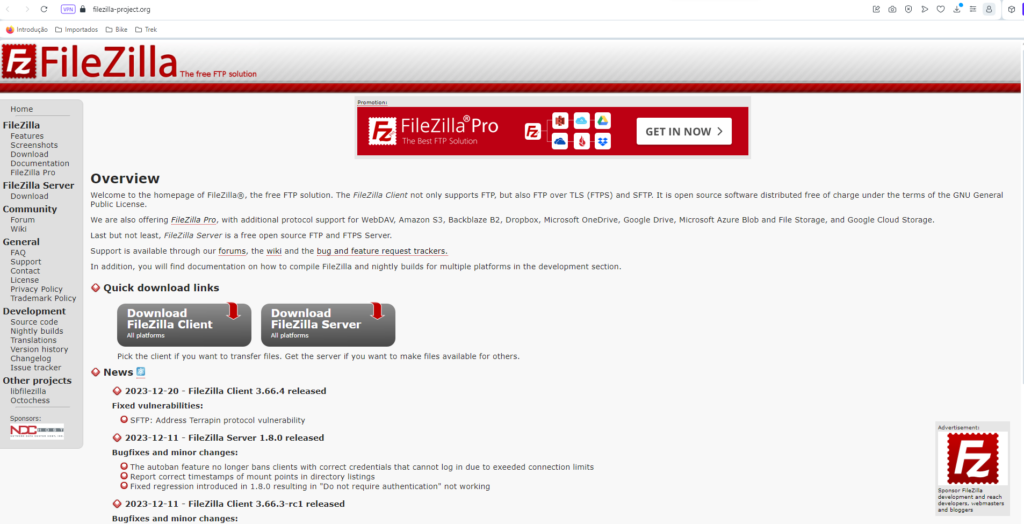 Site oficial do Filezilla