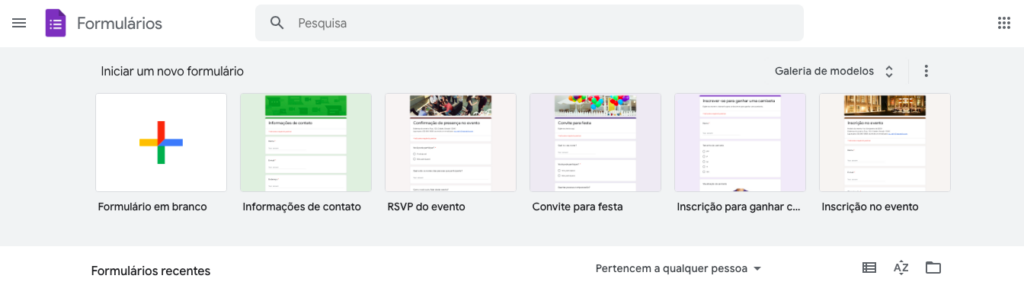 modelo de google forms para criar um formulário no Google