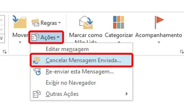 botao para cancelar mensagem enviada no outlook