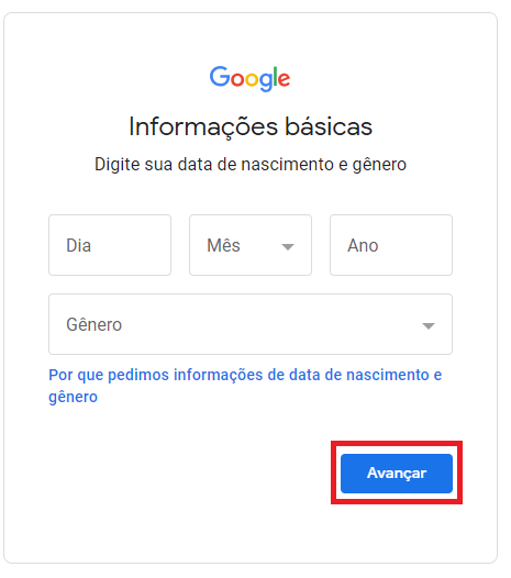 Escolher sua data de nascimento no gmail