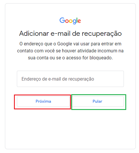 email de recuperação