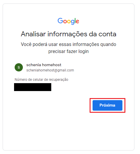 Informações da sua conta de email no Gmail