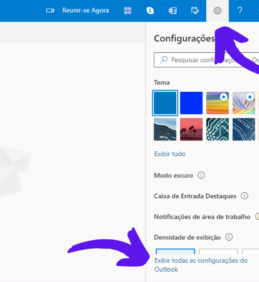 configurações do outlook