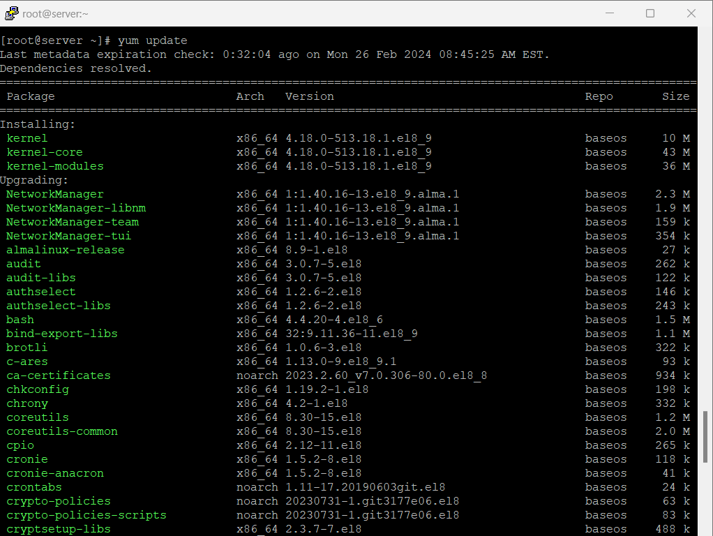 yum update para instalar o cyberpanel