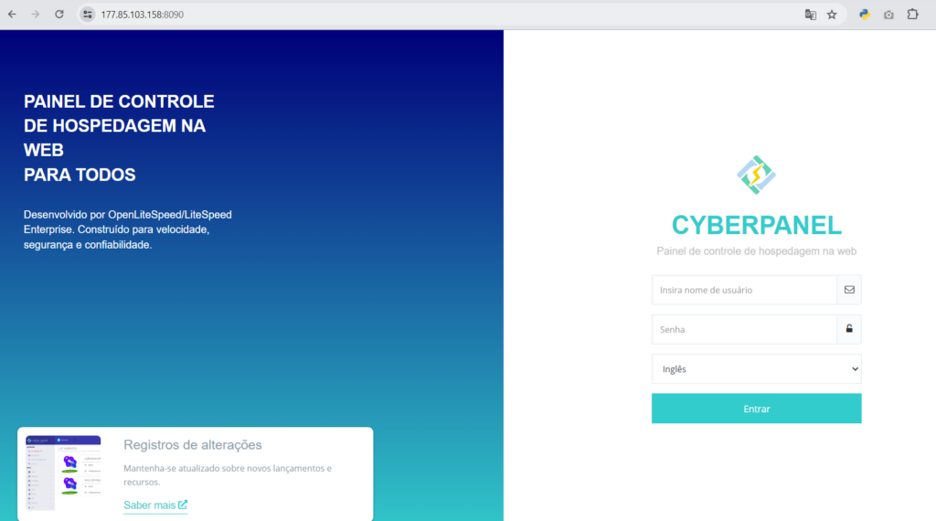  Página  de login do cyberpanel