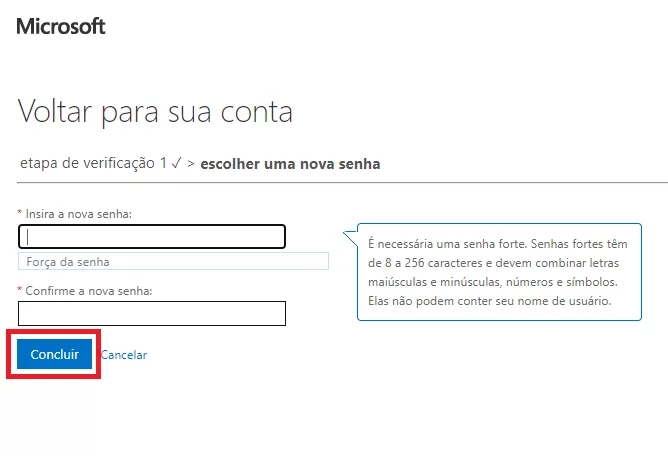 Nova senha do Outlook 