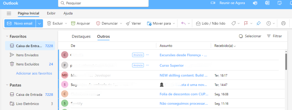 caixa de entrada outlook
