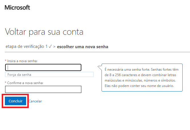 nova senha outlook