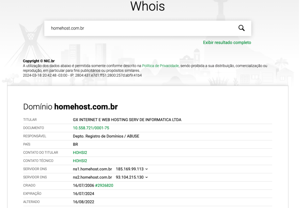 dominio ja registrado no registro.br