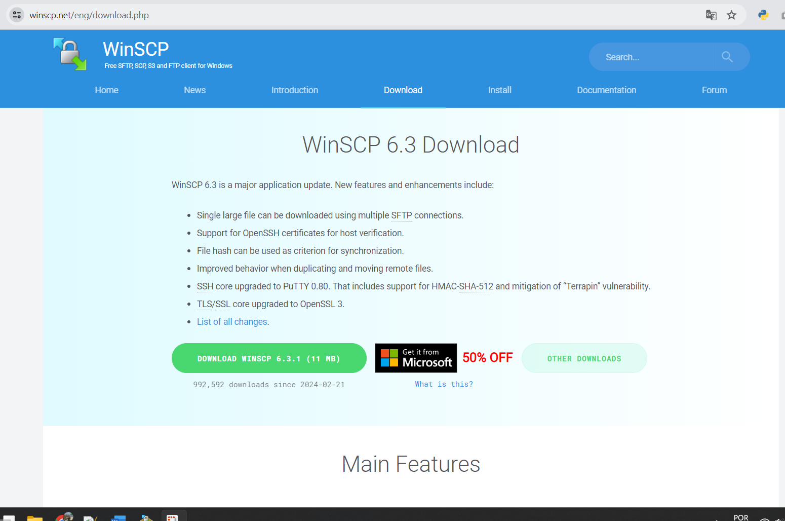 download do WinSCP para backup