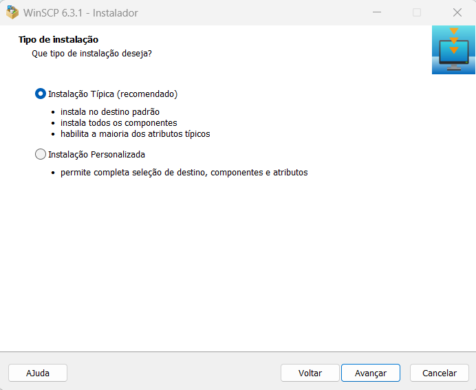Tipo de instalação do WinSCP