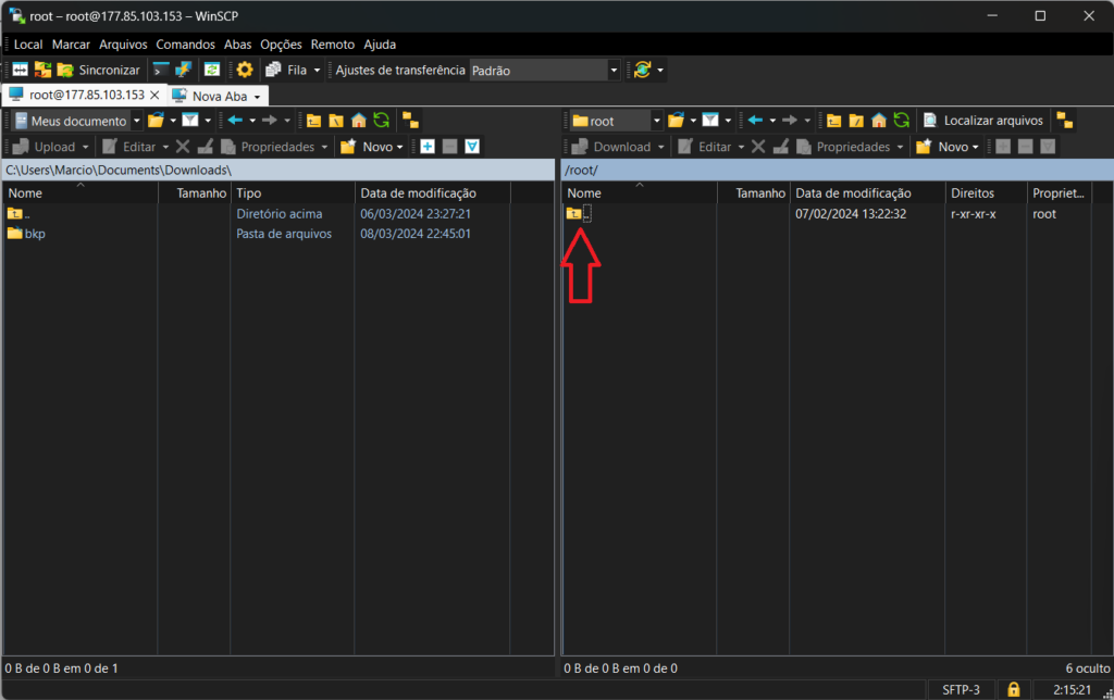 winscp, descendo um diretorio