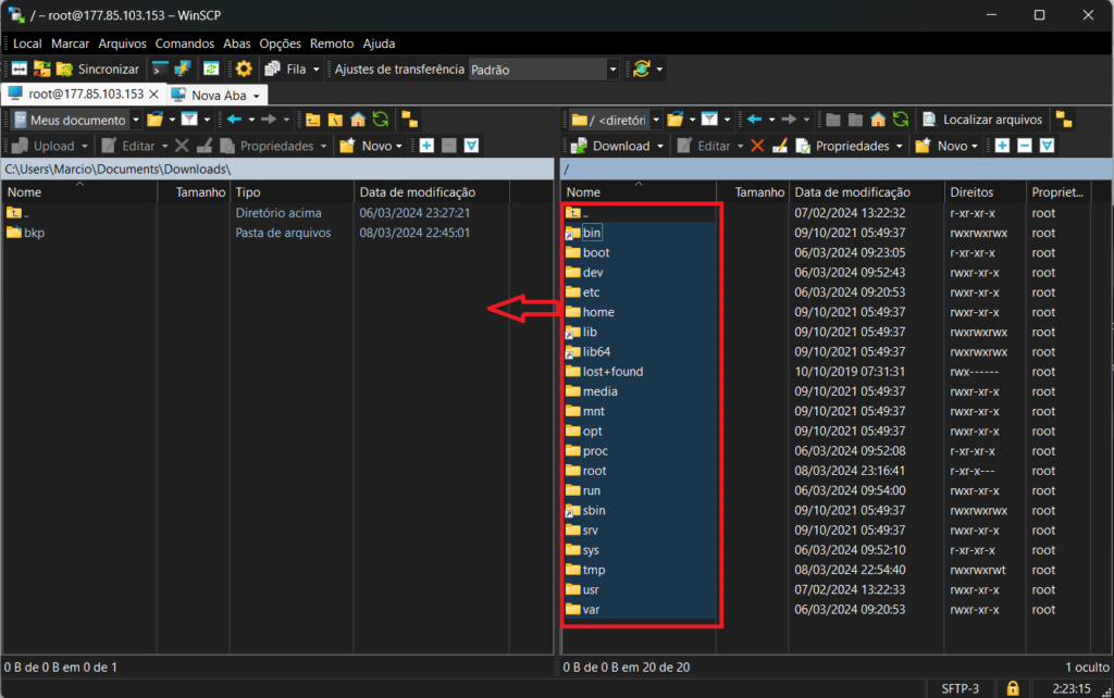 winscp, copiando arquivos de um servidor VPS