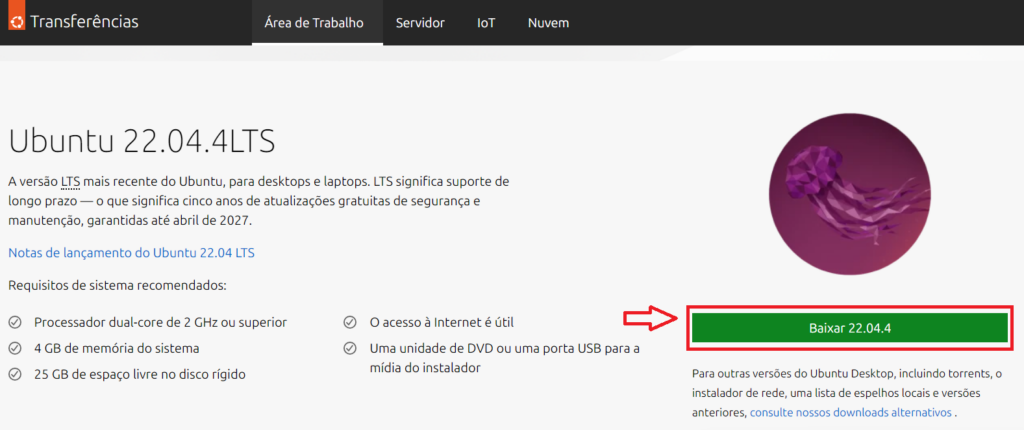 Criar máquina virtual Ubuntu - versão do Ubuntu