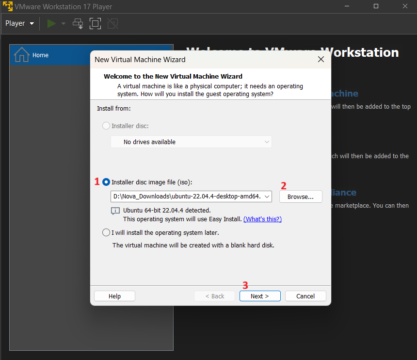 Criar máquina virtual Ubuntu - escolhendo a ISO