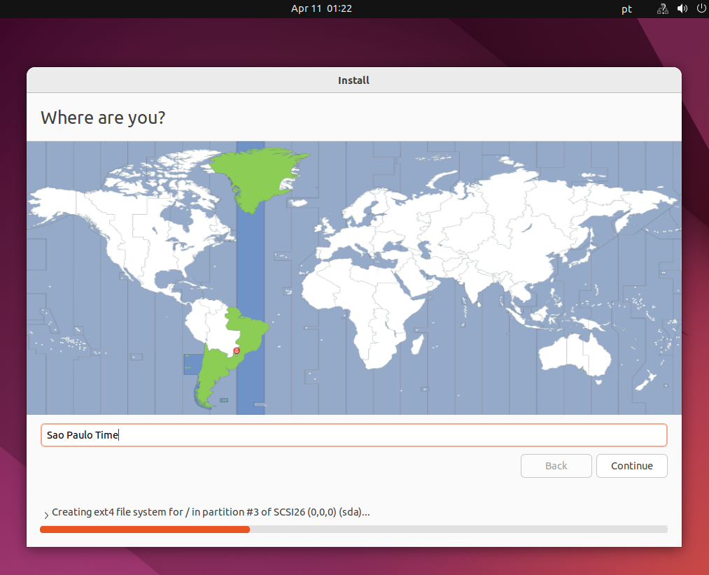 Criar máquina virtual Ubuntu - timezone