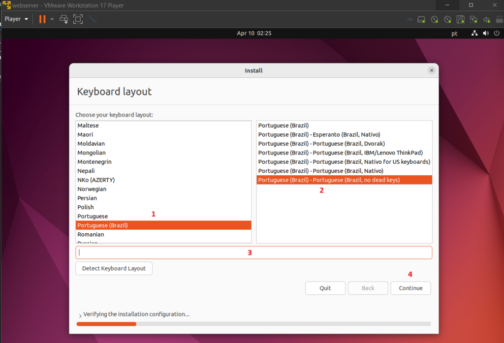 Criar máquina virtual Ubuntu - layout