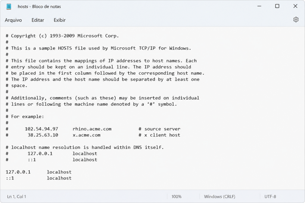 Editar arquivo hosts do Windows
