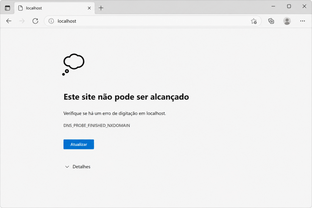 Erro DNS_PROBE_FINISHED_NXDOMAIN no Microsoft Edge, que usa o mesmo código do Chrome
