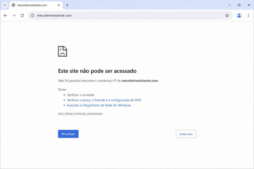 Erro DNS_PROBE_FINISHED_NXDOMAIN no chrome