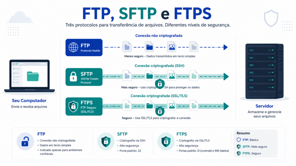 FTP, SFTP e FTPS: comparação de segurança na transferência de arquivos