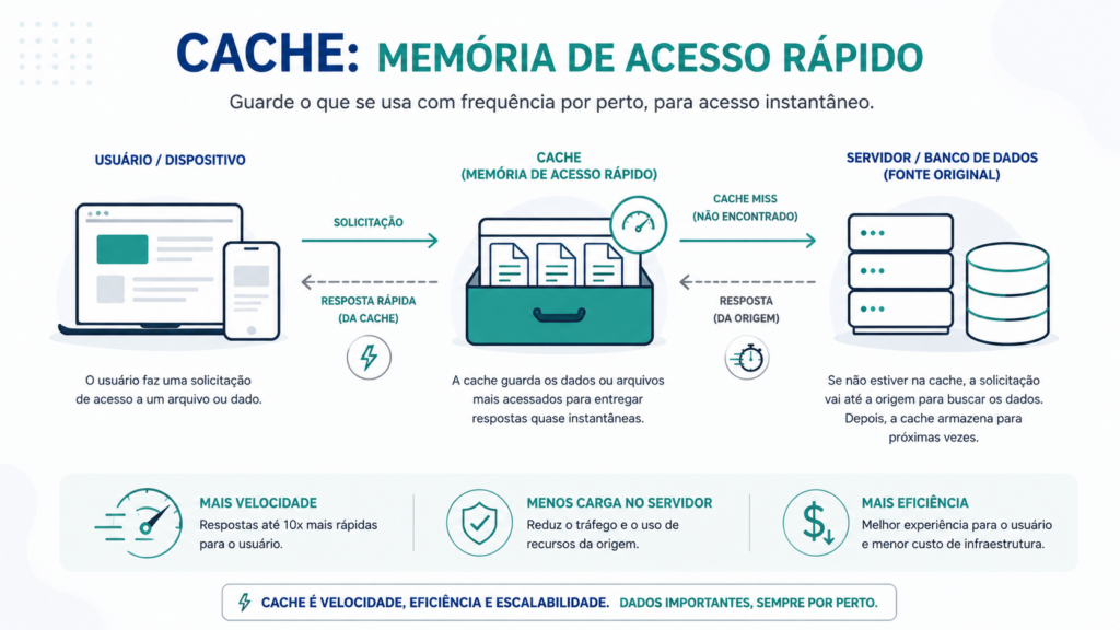 O que é cache: armazenamento temporário para acesso rápido a dados