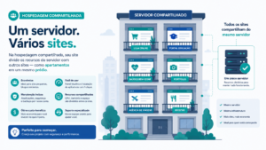 O que é hospedagem compartilhada: vários sites dividindo um servidor