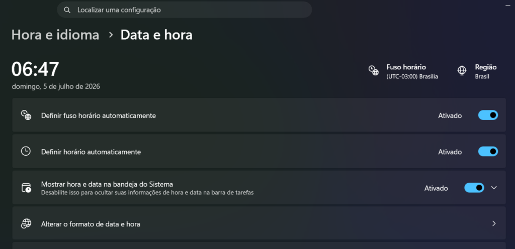 Ajustar data e hora no Windows