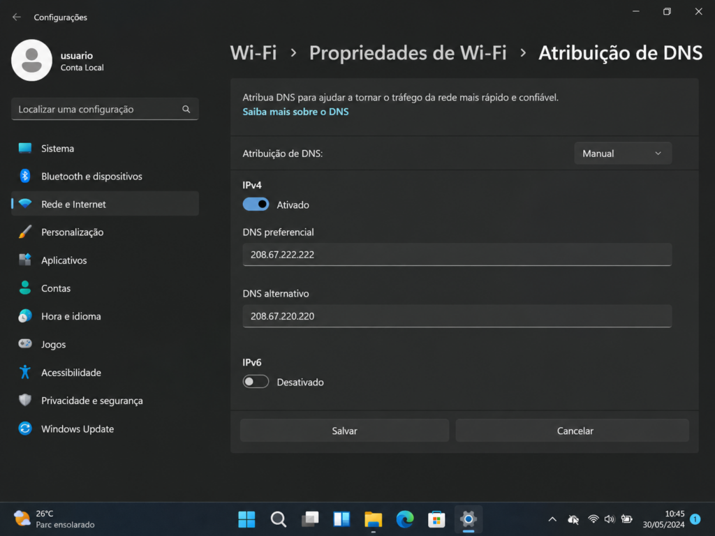 configurar opendns no windows