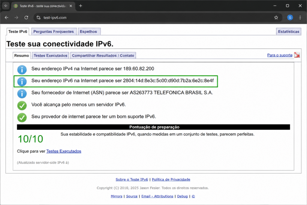 Teste de ipv6