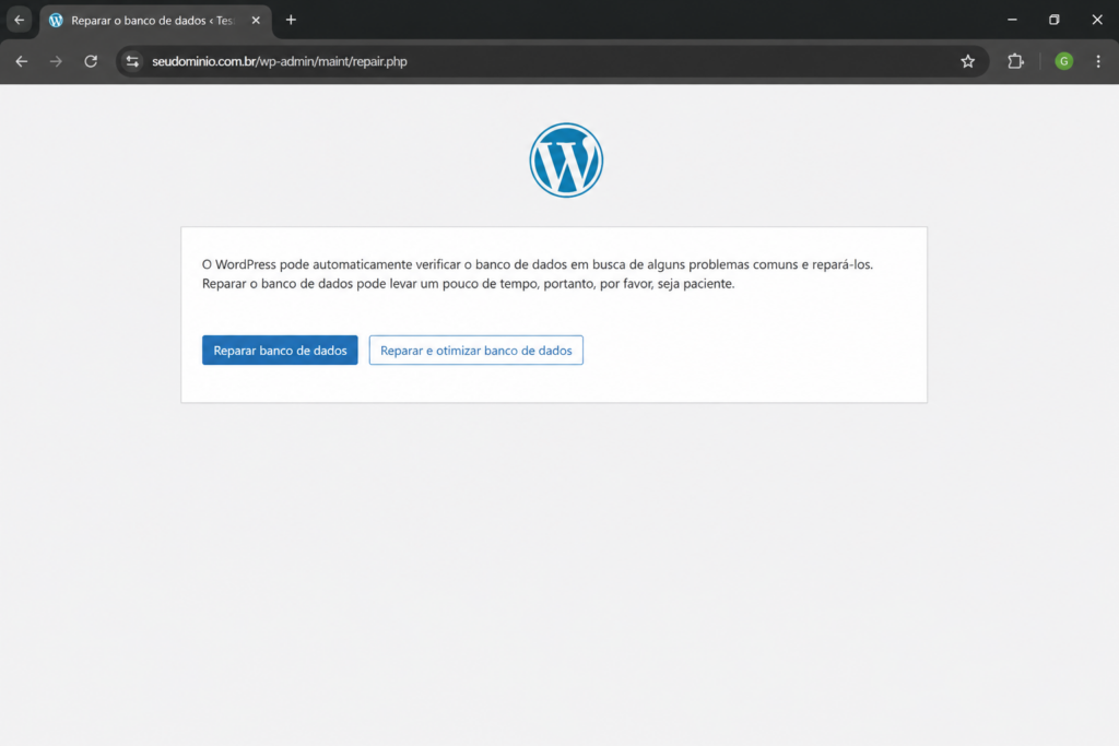 Tela /wp-admin/maint/repair.php